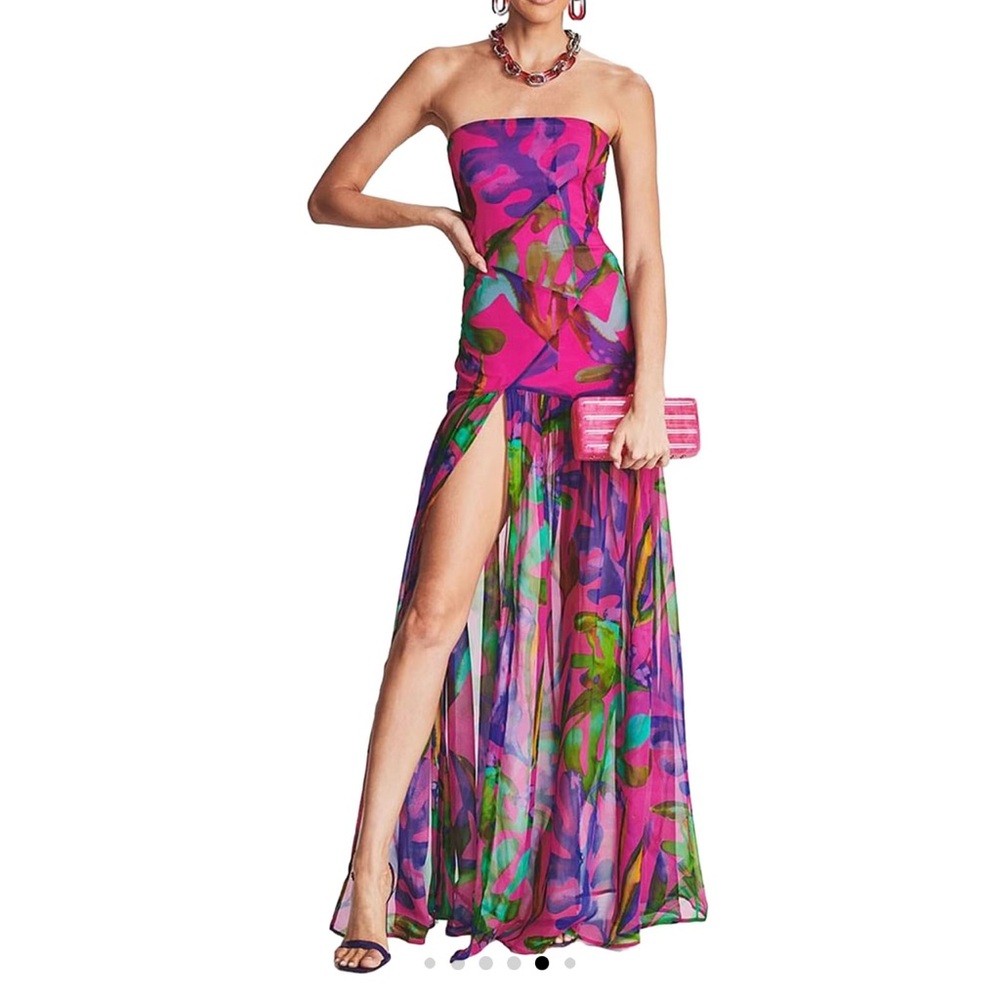 Elegant Strapless Sheath Dress with Slit in Pink and Purple
